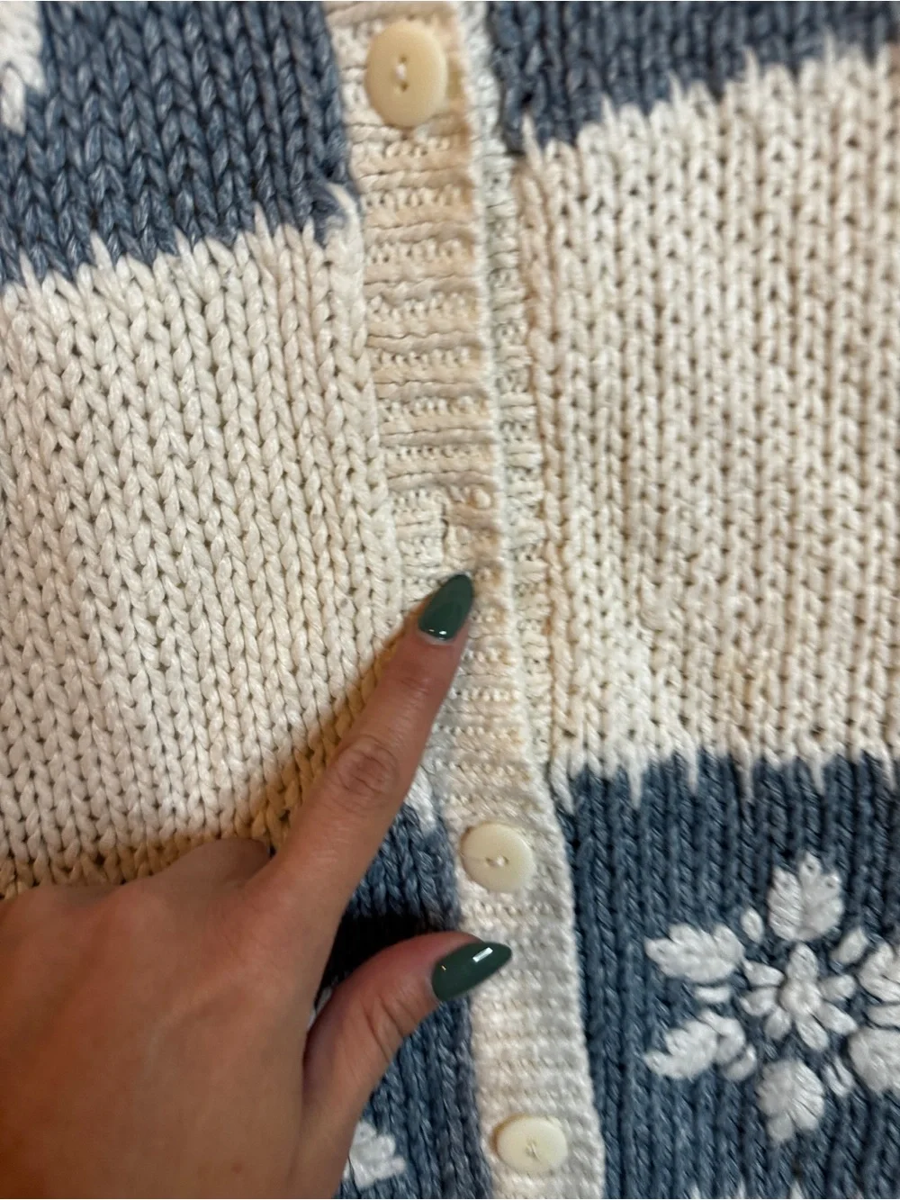 Needles & Yarn Cardigan Womens S Ivory Granny Square Knit Sweater vintage